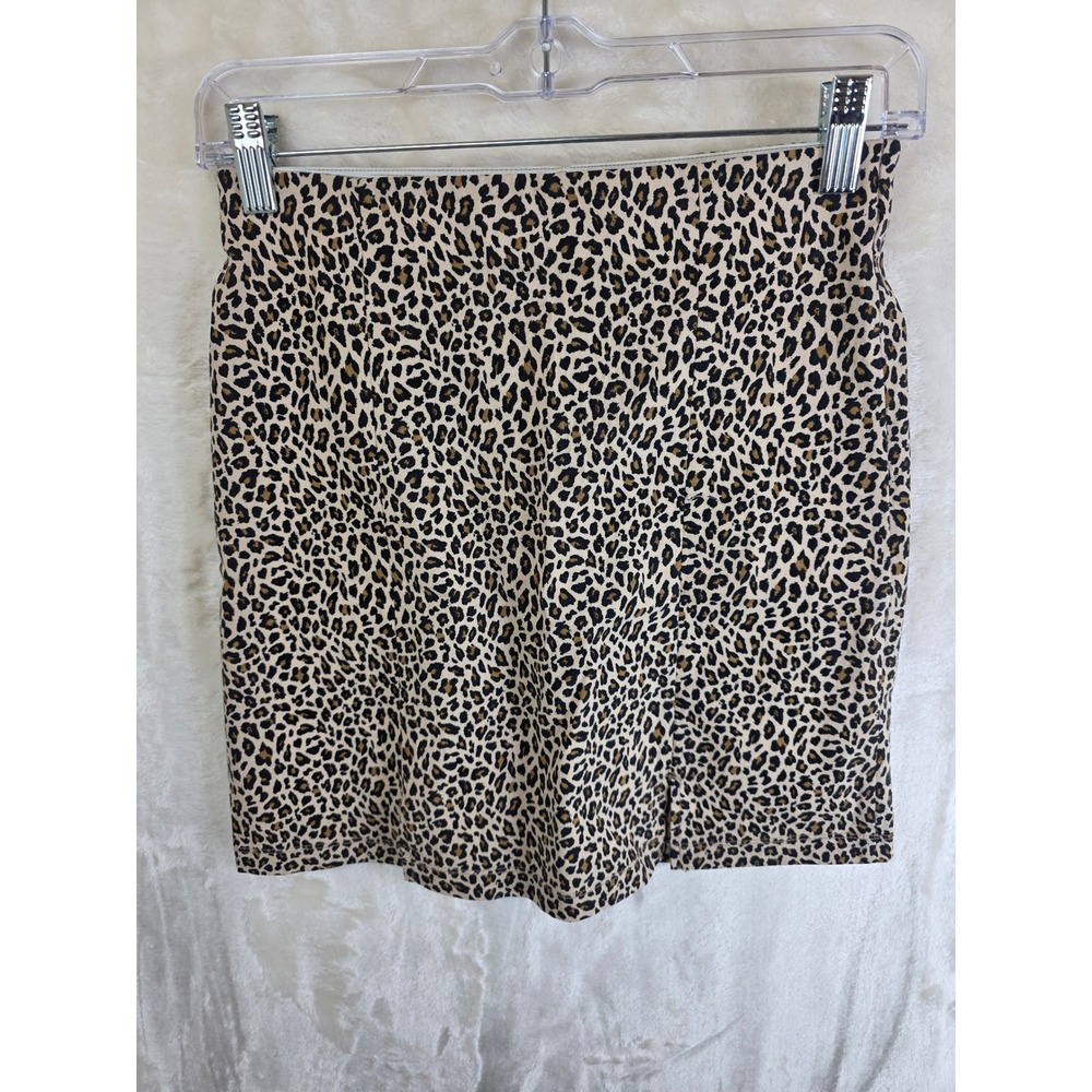 Topshop Womens Leopard Print Mini Skirt High Waist Animal Print Side Slit Size 6